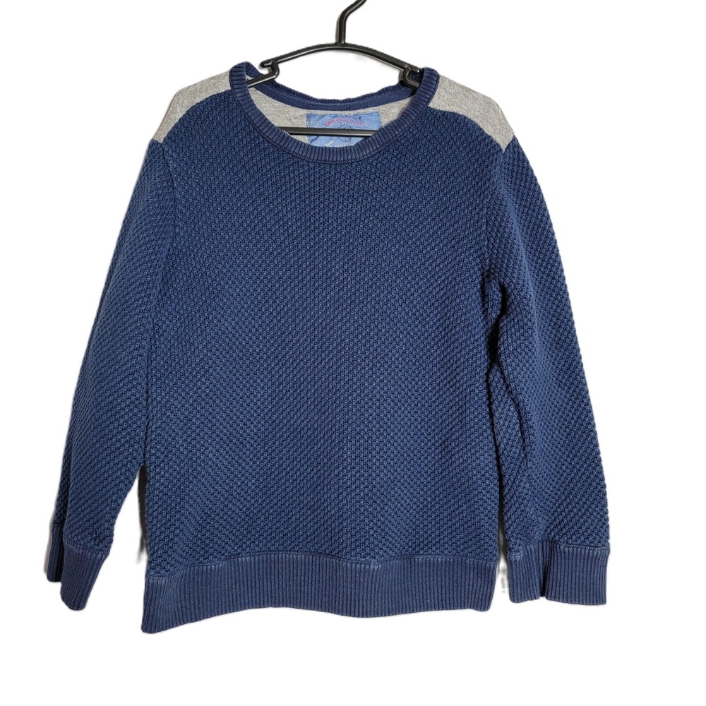 Zara Knitwear Boys Navy Blue Elbow Patch Sweater 5-6 Kids Waffle Quilted Back